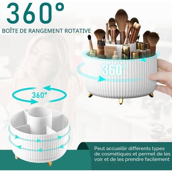 Roterende Sminkeorganisering - 1 Stykke - Solid Plast - 360° Rotasjon, 5 Rom - Bad/Kontor