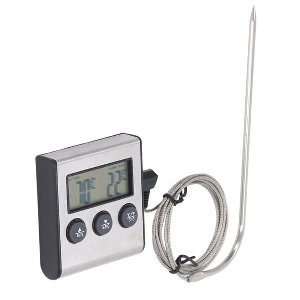 Elektronisk kötttermometer med sond, digital, för ugn, matlagning och grillning, med timer och förinställd temperatur.