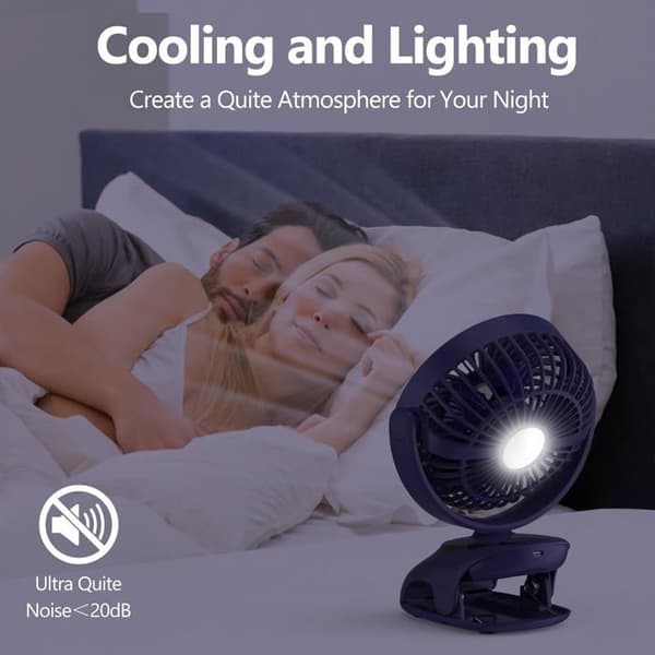 USB-klemmeventilator, LED-display, 5 hastigheder, lydsvag, 90° roterende bordventilator, bordventilator, til camping
