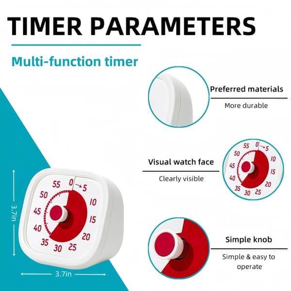 Visuell timer for barn 60 minutter nedtelling for klasserom hjemme matlaging undervisning hvit [Ho]