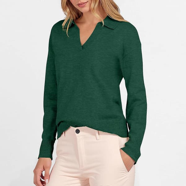 Dame Polo Hals Langærmet Basic Strikket Pullover Marineblå XL Navy Blue XL