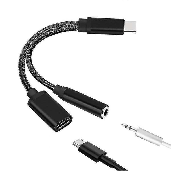 Type C til 3,5 mm opladeradapter 2 i 1 USB C splittertelefon Aux-lydkabel til telefon