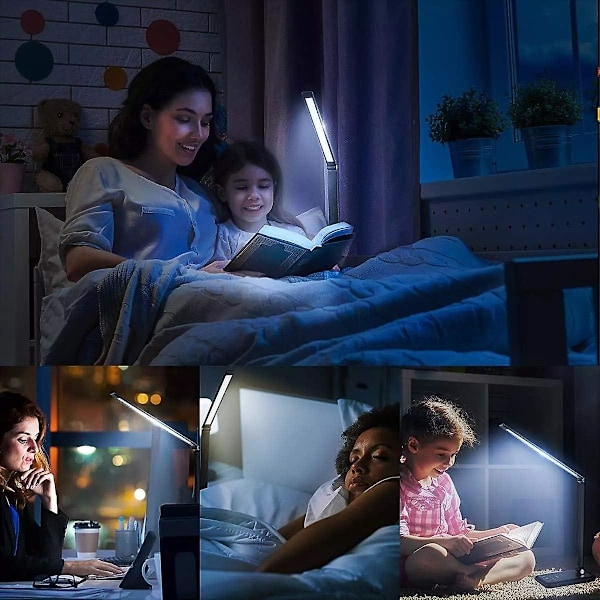 LED Skrivbordslampa, Dimbar Bordslampa, Stöd för Trådlös Laddning av Mobiltelefon, Touchkontroll Ögonskydd