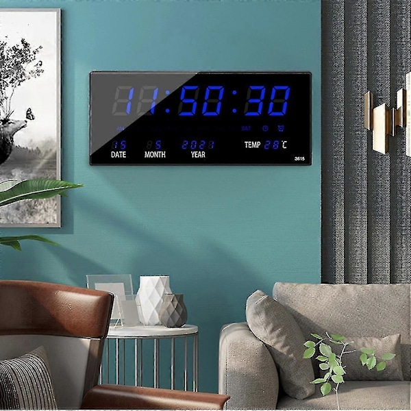 LED Evighetskalender Elektronisk Klocka Digital Väggklocka Blå