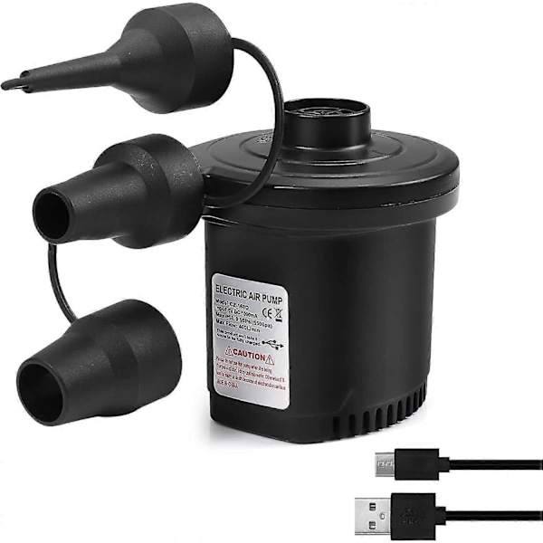 Elektrisk Luftpump, Elektrisk Inflator, Snabb Uppblåsning/Tömning 3 Munstycken Och 5V USB-Adapter