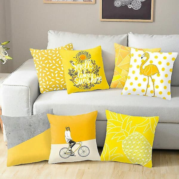 Gul Polyester Kuddfodral Soffa Bil Midja Kasta Kudde Överdrag Heminredning-9