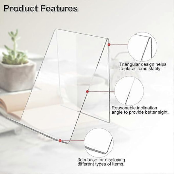 Förpackning med 5 akrylbokstöd, bokställ, broschyrställ, bokställ, akrylställ, 13 x 11,5 x 10 cm, transparent, produkthållare, produktstöd, i