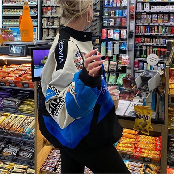 Oversized Tryckt Jacka Dam Gotisk Racingdräkt Hip-hop Street Style Jacka Y2k Oversized Baseball Uniform Jacka Bomber Topp