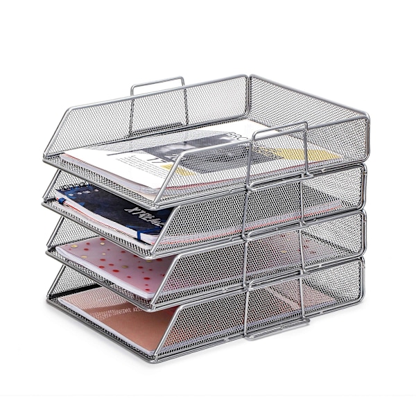 Brevfack 4 Stycken/Stapelbar Metallnät Skrivbordskorg/Multifunktionell Organizer/Filhållare för Kontor, Skola, Studier