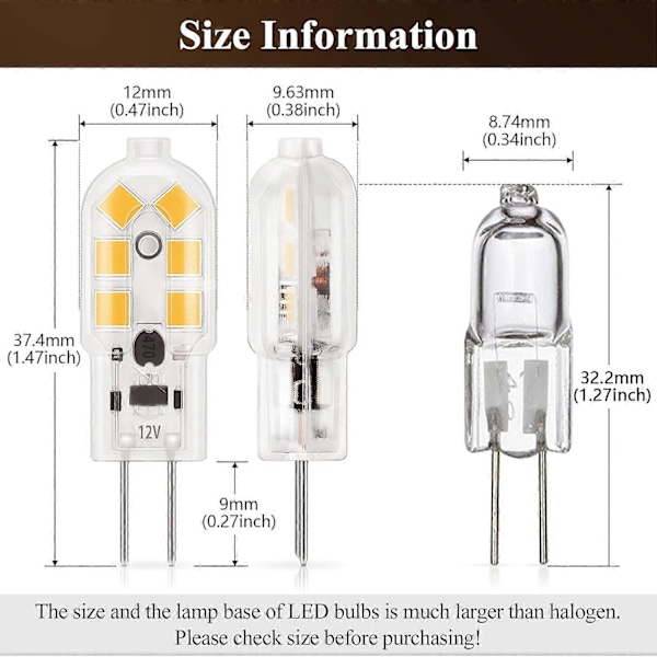 G4 LED-lampa 1,5W, Varmvit 3000K, AC/DC 12V Belysningslampor Motsvarande 20W Halogen, 180LM, Ej dimbar, Perfekt för Köksfläkt och Ljuskrona, 10-pack