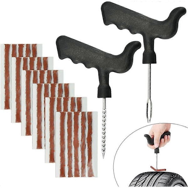 30 st Naturgummi Däckreparationsveke Bil Däckveke 6MM*10CM Motorcykel Däckreparationskit med 2 Installationsverktyg Slanglöst Reparationskit Motorcykel Bil T
