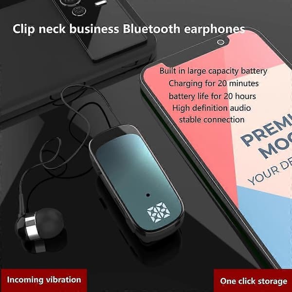20 timmars arbetstid Mini Trådlöst Bluetooth Headset Handsfree Samtalspåminnelse Vibrationsheadset