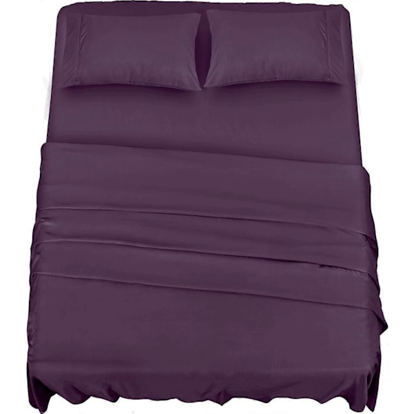 Sängklädesset i polyester-mikrofiber (4 delar, Lila) - 1 Dra-på-lakan 150x200cm, 1 Överlakan 266x259cm och 2 Örngott 50x75cm
