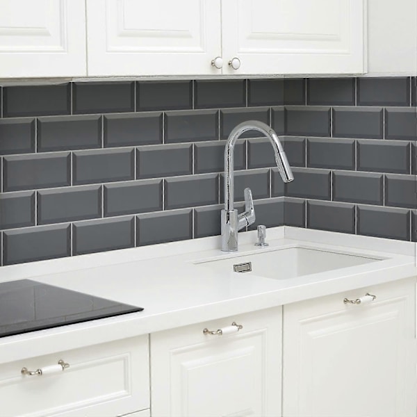 20X10cm 27 st Självhäftande Dekaler för Kakel, Vattentåliga PVC Kakeldekor Backsplash för Hem Kök Dekor, Grå