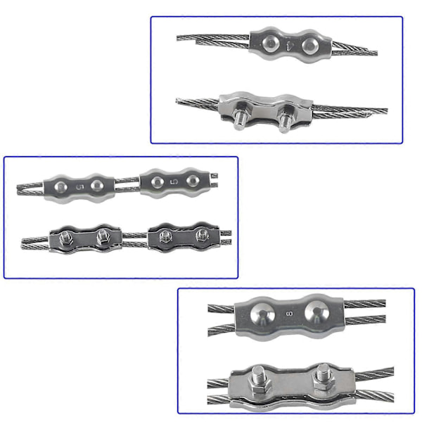 M3 Duplex Clips Kabelband 304 Rostfritt Stål Duplex Repklämmor för Vajer Tvättlinor Hängande Solsegel Fasta Uteplatser 8st