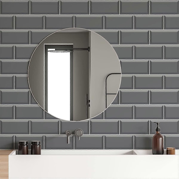 20X10cm 27 st Självhäftande Dekaler för Kakel, Vattentåliga PVC Kakeldekor Backsplash för Hem Kök Dekor, Grå
