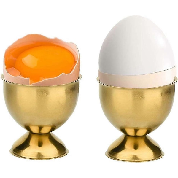 Äggkoppar Set, Äggkoppshållare i rostfritt stål för löskokta ägg, Äggkoppbricka, 5 x, för kök (Guld)