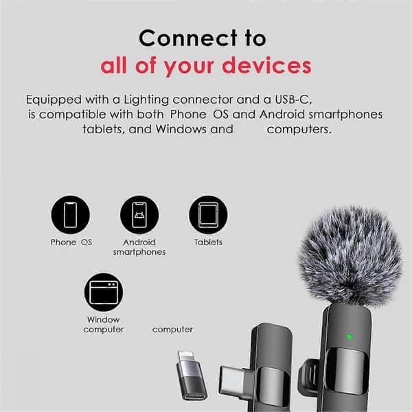3 i 1 Trådlösa Lavalier Mikrofoner för iPhone, Android, Kamera, USB-C Mikrofon, Mini Mikrofon