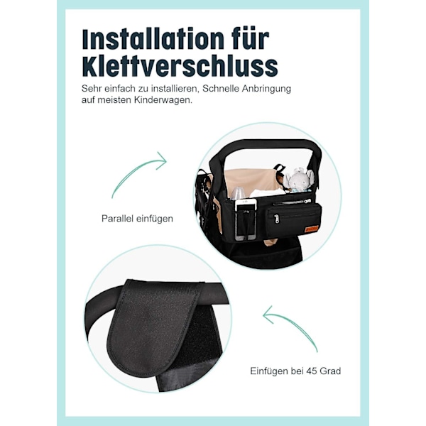 Barnvagn Organizer med Isolerad Dryckeshållare/Mugghållare Barnvagns Väska Buggy Organizer Väska Universal Mul