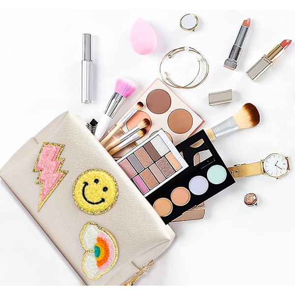 Preppy Patch Liten Toalettväska Smile Lightning Heart PU Läder Portabel Vattentät Smink Kosmetisk