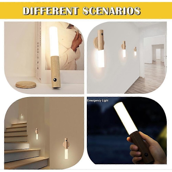 Rörelsedetektor, Nattlampor, Magnet, Kroppssensor, Hall, Uppladdningsbar, LED-lampa, Trävägglampa, Batteridriven, Skåplampor 2 st