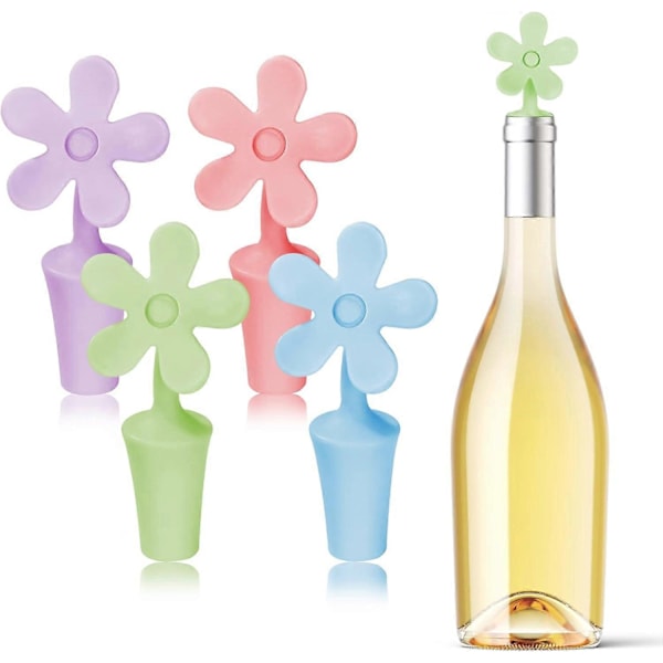 4 st Silikon Vinproppar i Blomform, Dryckesflaskförslutare Vinkorkar Flaskförslutare Vinflasklock Ölflasksparare