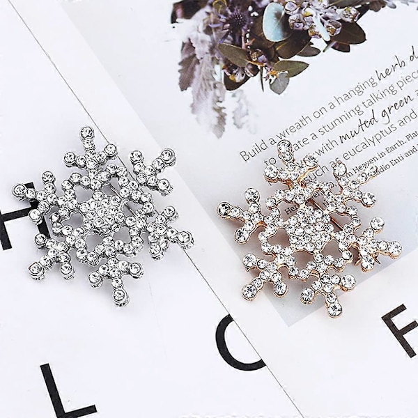 Snöflingebroscher, Strass Snöflinga Blombroscher, Bröllopsbroscher för Brudar, Kristallslagsnålar för Kvinnor, Klänningskläder, Guld och Silver, 2