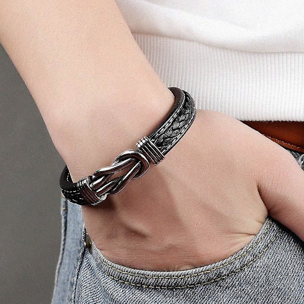 Flätat läderarmband med knut för män, Inspirerande födelsedagspresent till son