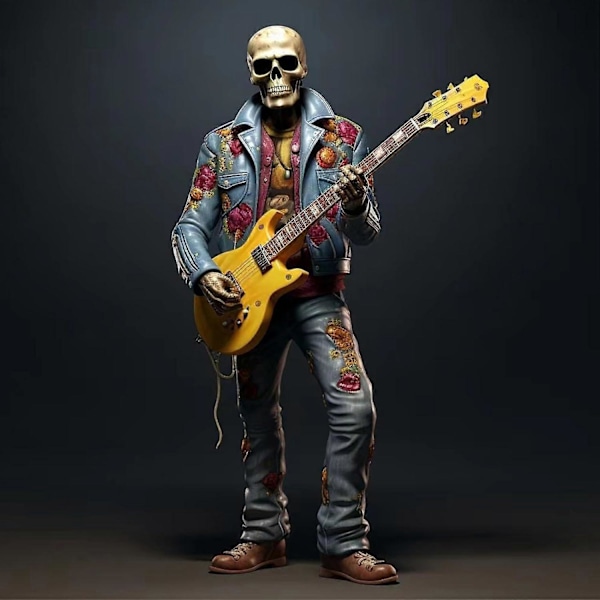 Mini Resin Skelett Ornament Dödliga Dagen Staty Rockband Figurin, Halloween Dekorationer Presenter till Vänner (15cm)C