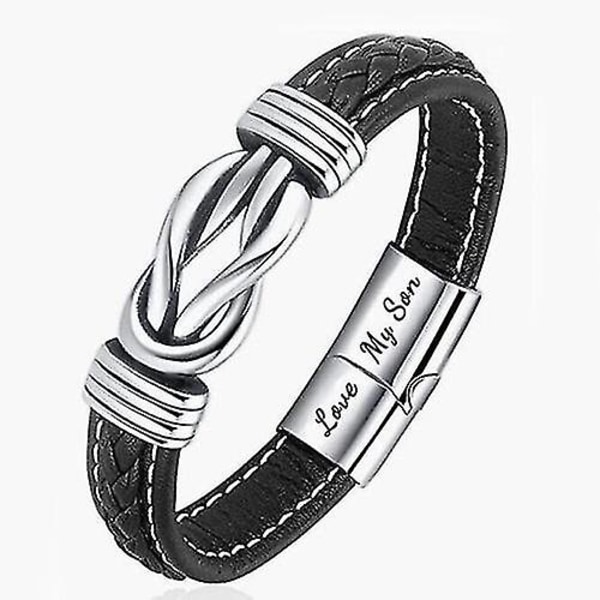 Flätat läderarmband med knut för män, Inspirerande födelsedagspresent till son