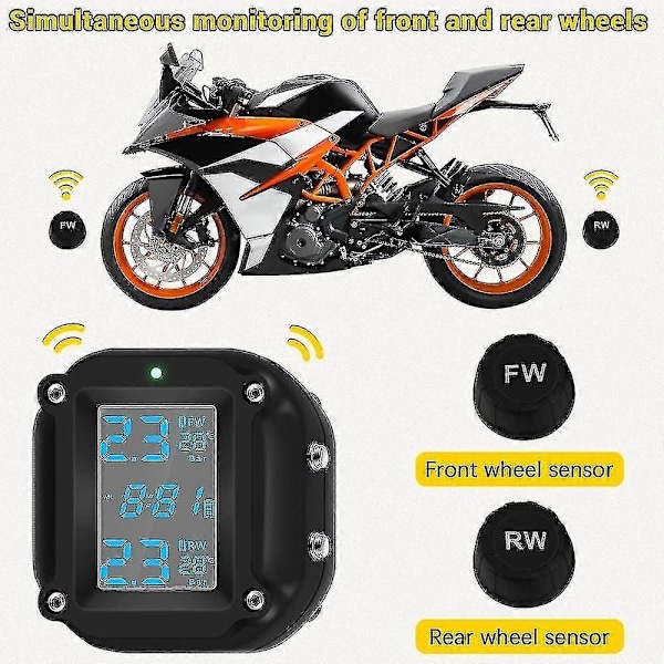 Motorcykeldäcktrycksövervakningssystem Moto Tpms Auto Bike Däcklarm Lcd Realtidsövervakare För Tw