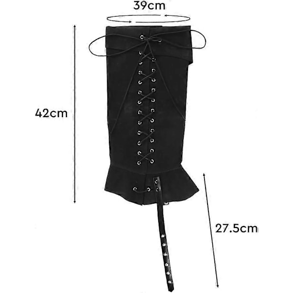 Piratstövelöverdrag för vuxna, medeltida konstläderstövlar, maskeraddräkt Cosplay Benskydd, topp med nitar för män kvinnor, 1 par, svart