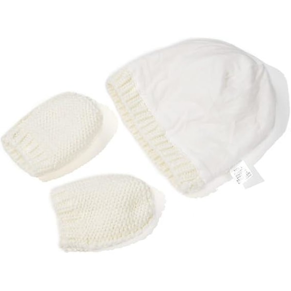 Nyfödd Baby Vintermössa och Vantar Set Spädbarn Småbarn Varm Stickad Mössa och Vante Set för Pojkar Flickor Vit, S