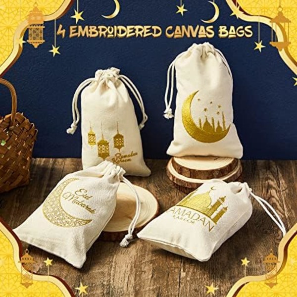 Photect 50 st Ramadan Burlap Väskor Eid Mubarak Goody Bags Linne