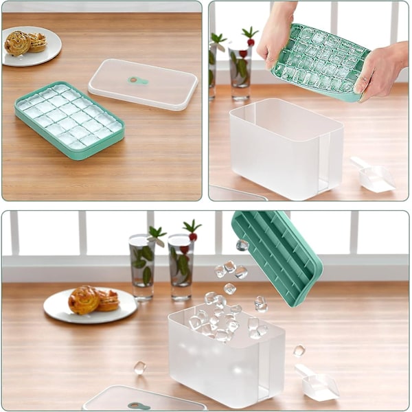 Isbitsform med lock, silikon isbitsform med lock, isbitslåda, isbitsform, stapelbar, BPA-fri