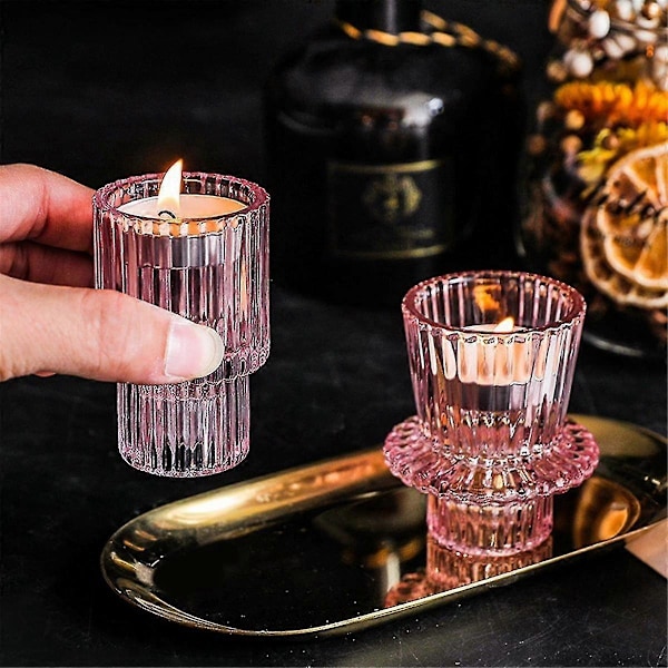 Ljusstake Set Om 6, Avsmalnande Ljusstakar, Rosa
