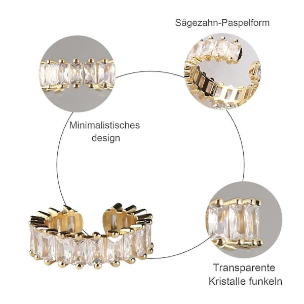 2-pack stenringar med zirkoniakristaller, set med öppna ringar, rektangulär evighetsring i silver för dam, klassisk silverring för flickor är lämplig