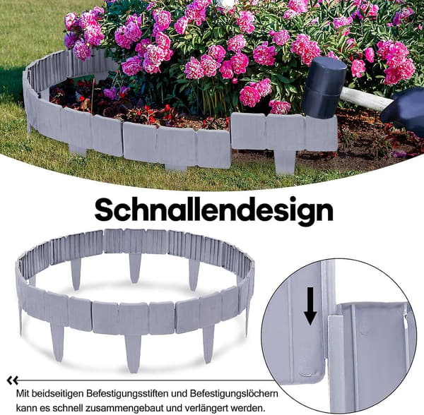 Gräskant Plast Klippkant Plast Kant Trädgård Gräskant Stenar Kant 24,5*23cm, 20 Stycken (Grå)