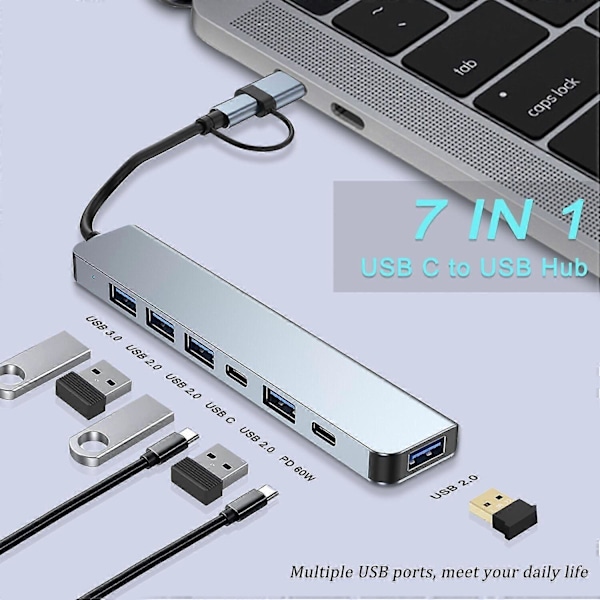 Aluminium 7 i 1 USB-hubb