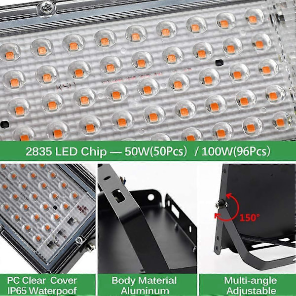 LED Växtlampa Fullspektrum Panellampa för Inomhusväxter Blommor Mikrogrönt Suckulenter (100W)