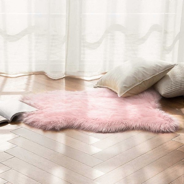 Fuskpäls Mattor, Fårskinnsmatta, Mjuk Luddig Matta för Sovrum Soffa Golv, 60 x 90 cm, Oregelbunden Form, Rosa