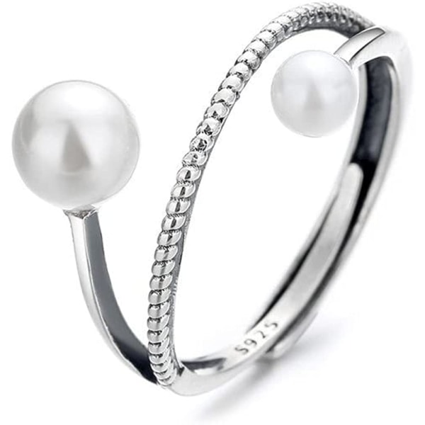Double Pearls Open Stacking Rings 925 Vintage Ring