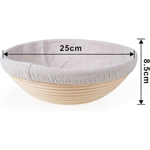 Banneton rund, brödform med linnefoder, rund brödkorg, jäskorg för bröd, upp till 0,9 kg deg, 25 cm