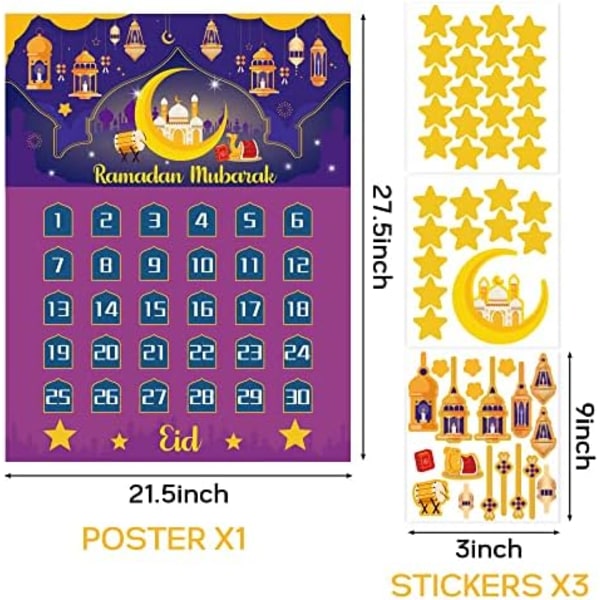 WATINC Ramadan Mubarak adventskalender Eid-kalender Nedräkning Ca purple