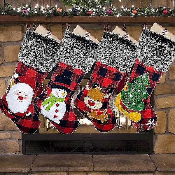 4 st 45 cm Julstrumpor Klassiska Stora Strumpor Jultomte, Snögubbe, Ren Jul Ch