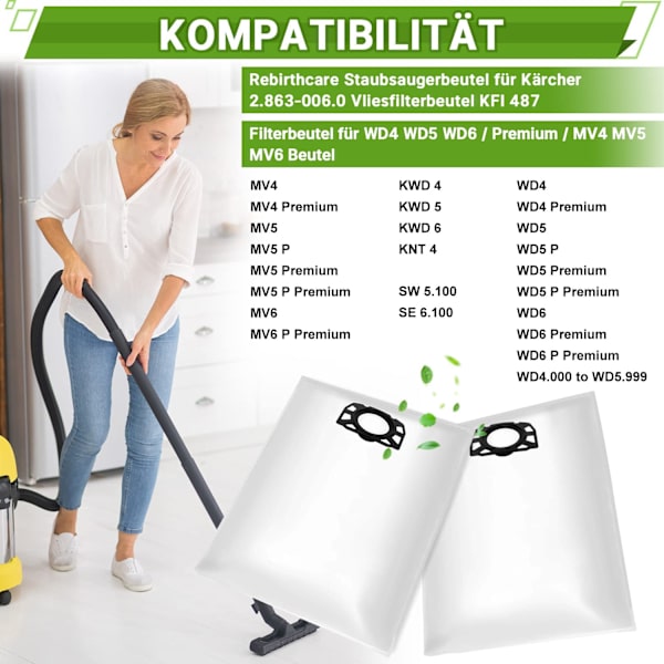 15-pack dammsugarpåsar för Kärcher 2.863-006.0 KFI 487