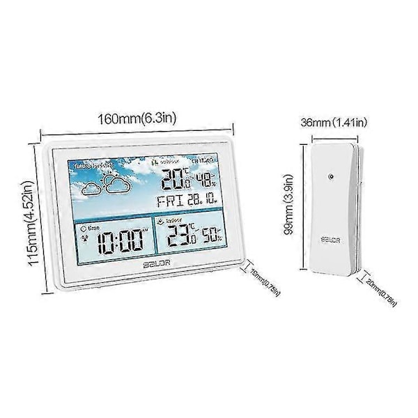 Trådlös Digital Väderstation med Färg LCD-Display, Termometer, Hygrometer, Väderprognossensor, Frostpunkt, Kalender och Väckarklocka
