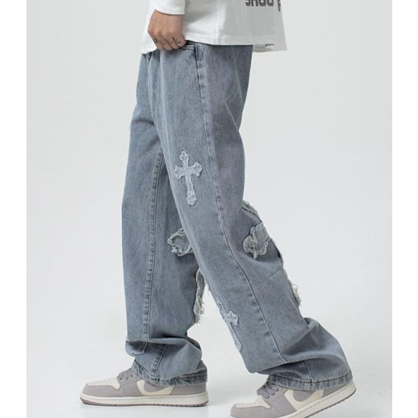 Jeans Korsdesign Herr Streetwear Baggy Jeans Byxor Kors Hip Hop Herr Lösa Jeans Byxor Dam Oversized Boyfriend Jeans Denim Jeans