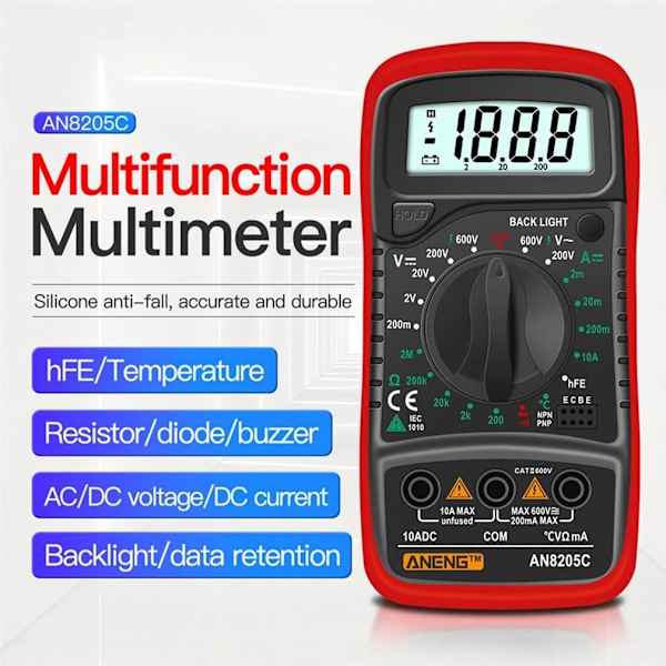 ANENG AN8205C Digital Multimeter AC DC Amperemeter Volt Ohm Testare Multimetro Med Termoelement LCD Bakgrundsbelysning