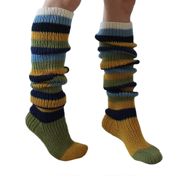 Damstickade strumpor för vuxna Höst Vinter Casual Stil Blandade Färger Ränder Knähöga Strumpor Långa Strumpor gulrandiga